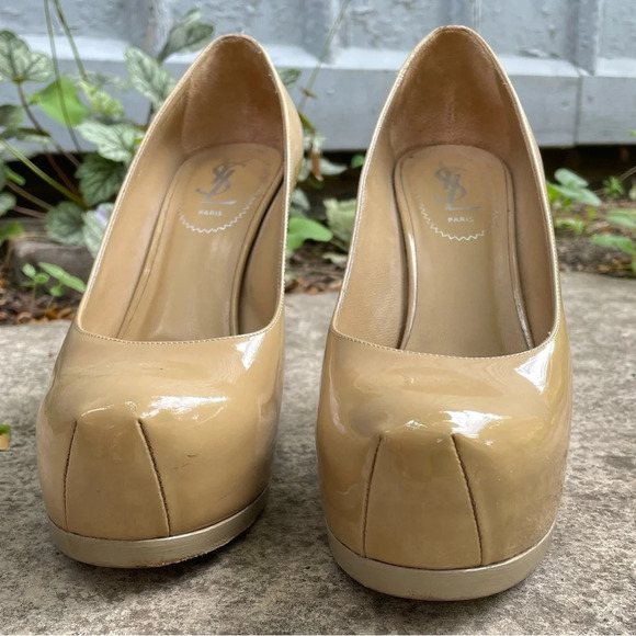 YSL  Saint Laurent Tribtoo Taupe Leather Pumps, size 37.5 - Picture 5 of 16